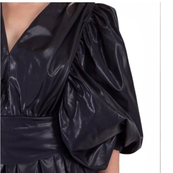 MSGM Satin High Shine Faux Wrap Asymmetrical  Puff Sleeve Bow Tie Mini Dress NEW - Picture 8 of 16